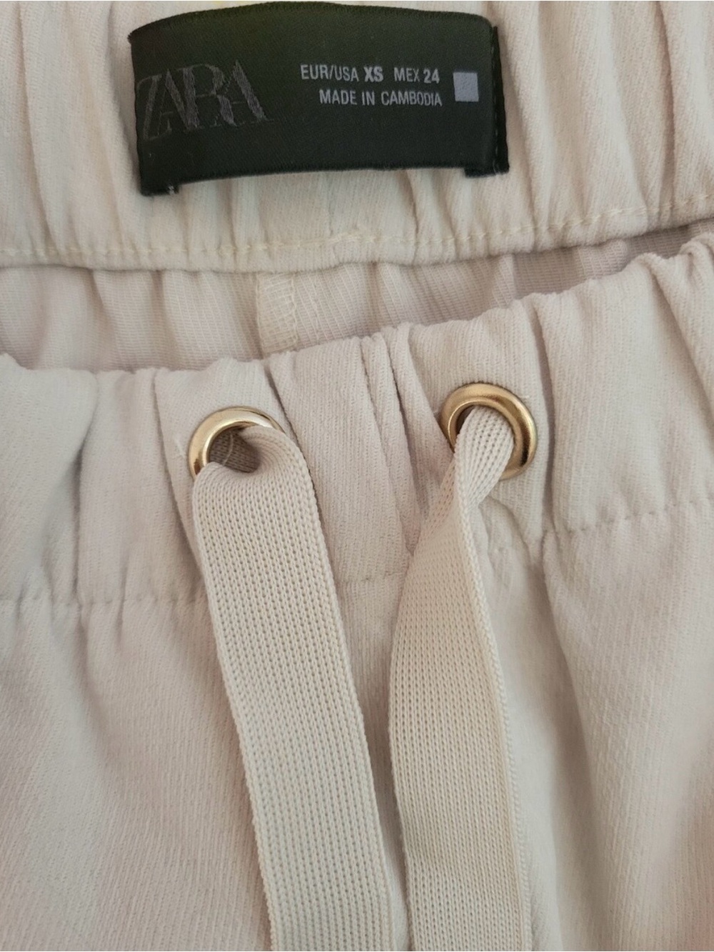 ZARA Cream Off-White Wide Leg Elastic Waist Drawstring Pants XS (Fits Small) - Picture 7 of 11